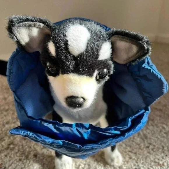 Dog Cat Coat Puffer Nano Jacket Iridescent Blue Silk and Down Feel Medium - Picture 2 of 13